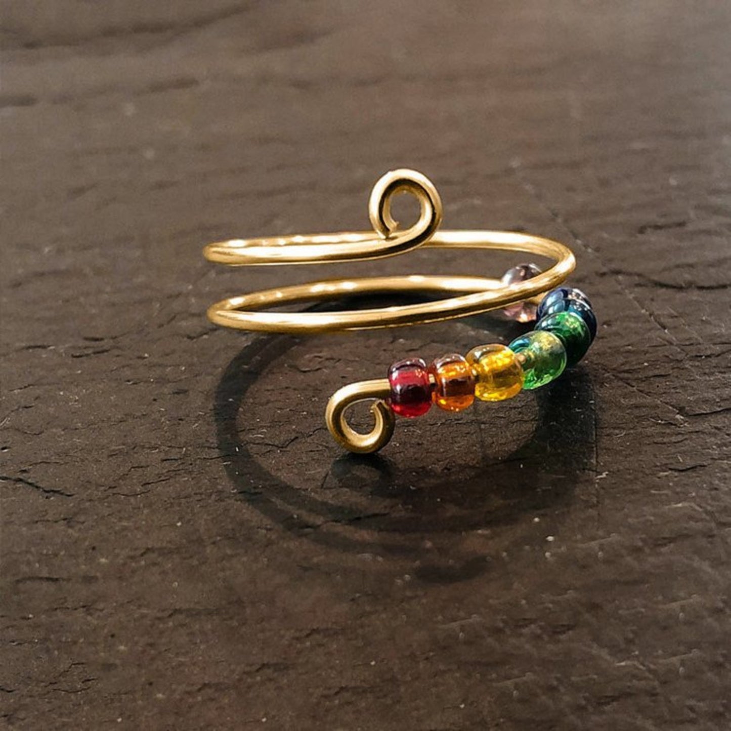 Rainbow Bead Sterling Silver Wrap Ring
