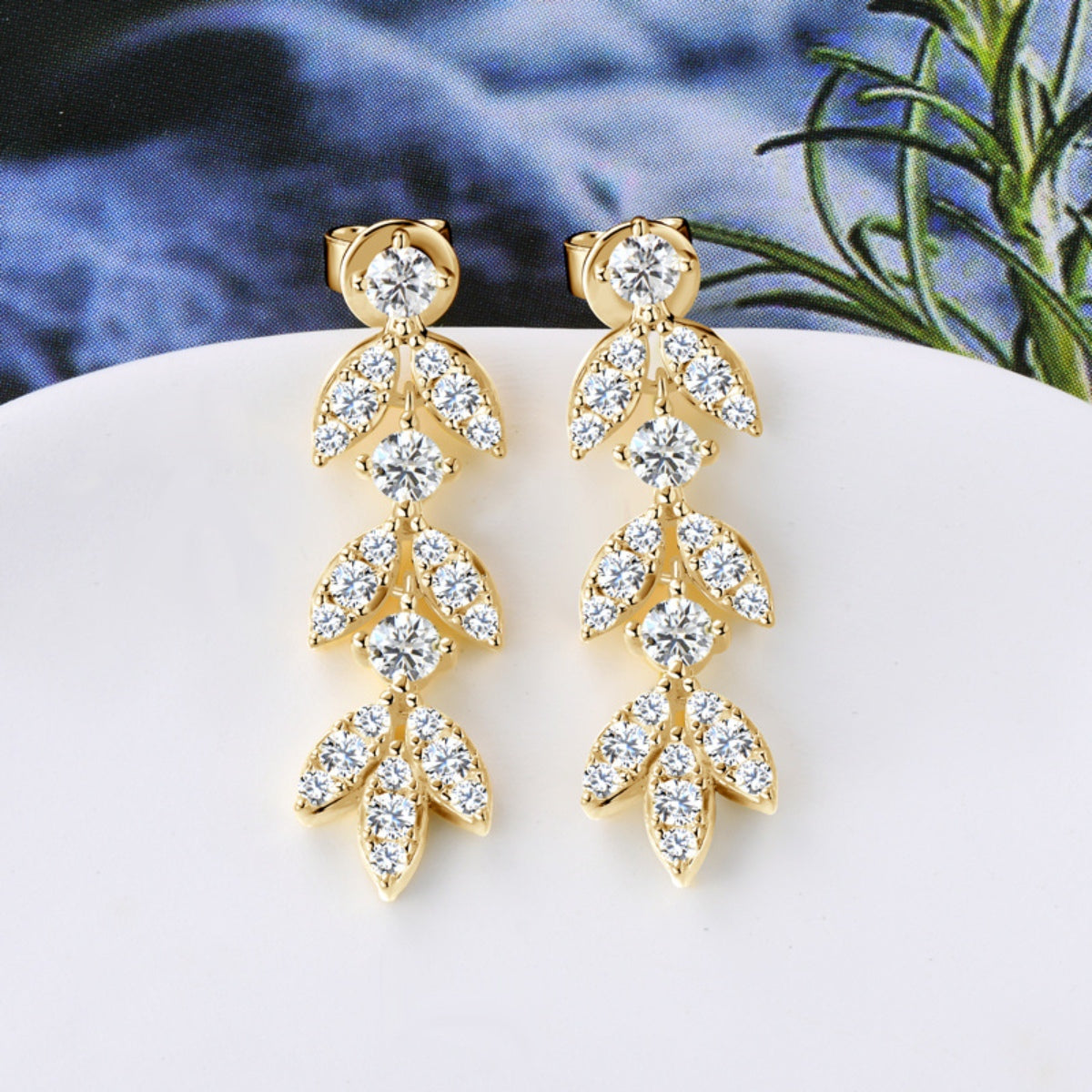 Nature's Embrace Moissanite Leaf Earrings (Gold or Platinum)