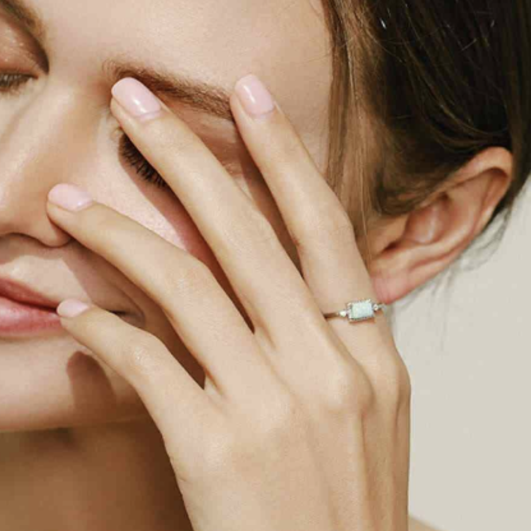 Emerald Cut Opal Ring with Zircon Accents