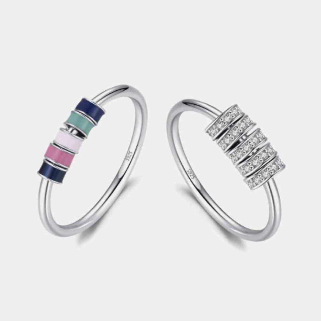 Sterling Silver Spinning Five Bead Fidget/Anxiety/Meditation Ring- Multi-Color or Silver