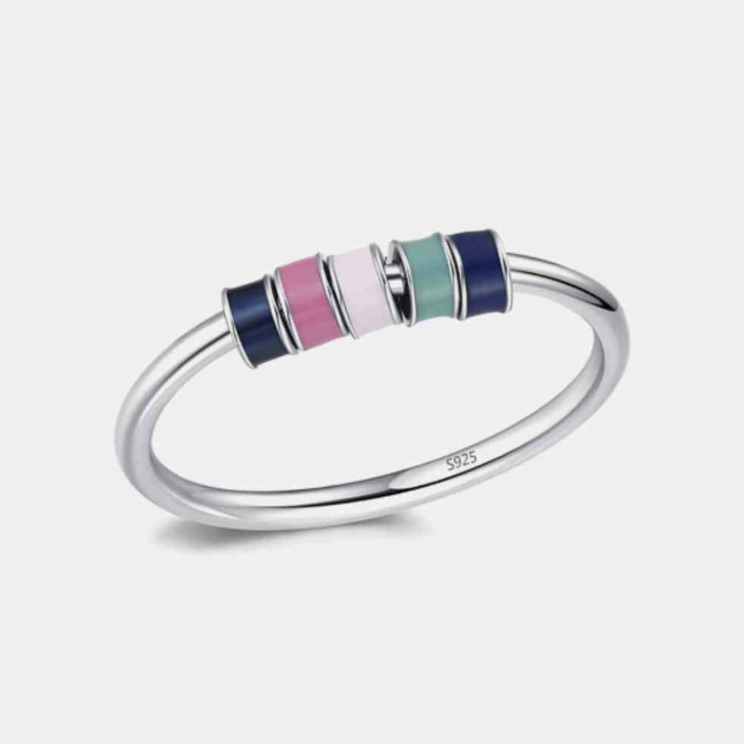 Sterling Silver Spinning Five Bead Fidget/Anxiety/Meditation Ring- Multi-Color or Silver