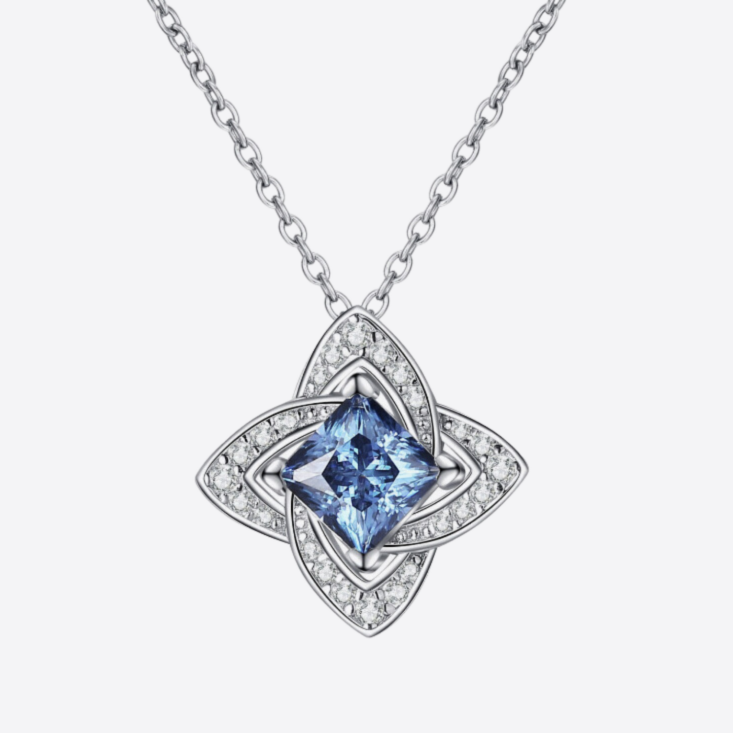 Blue Moissanite 1 CT Celtic Floral Pendant Necklace wtih Zircon Accents