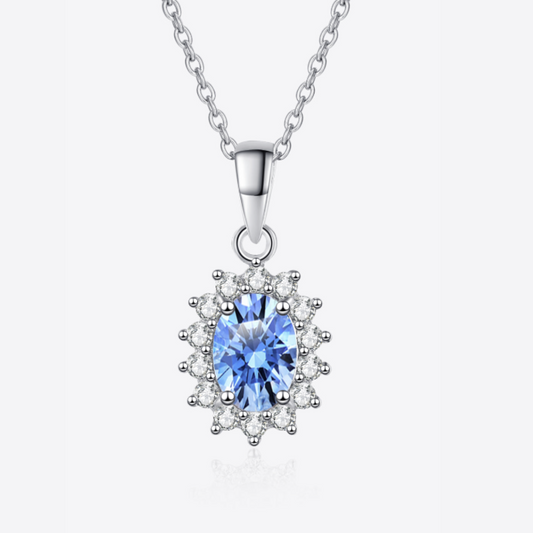 Azure Sparkle Blue Oval 1 CT Moissanite Necklace with Zircon Accents