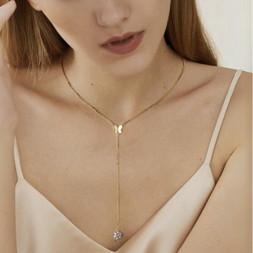 Butterfly Drop Moissanite Lariat Necklace*