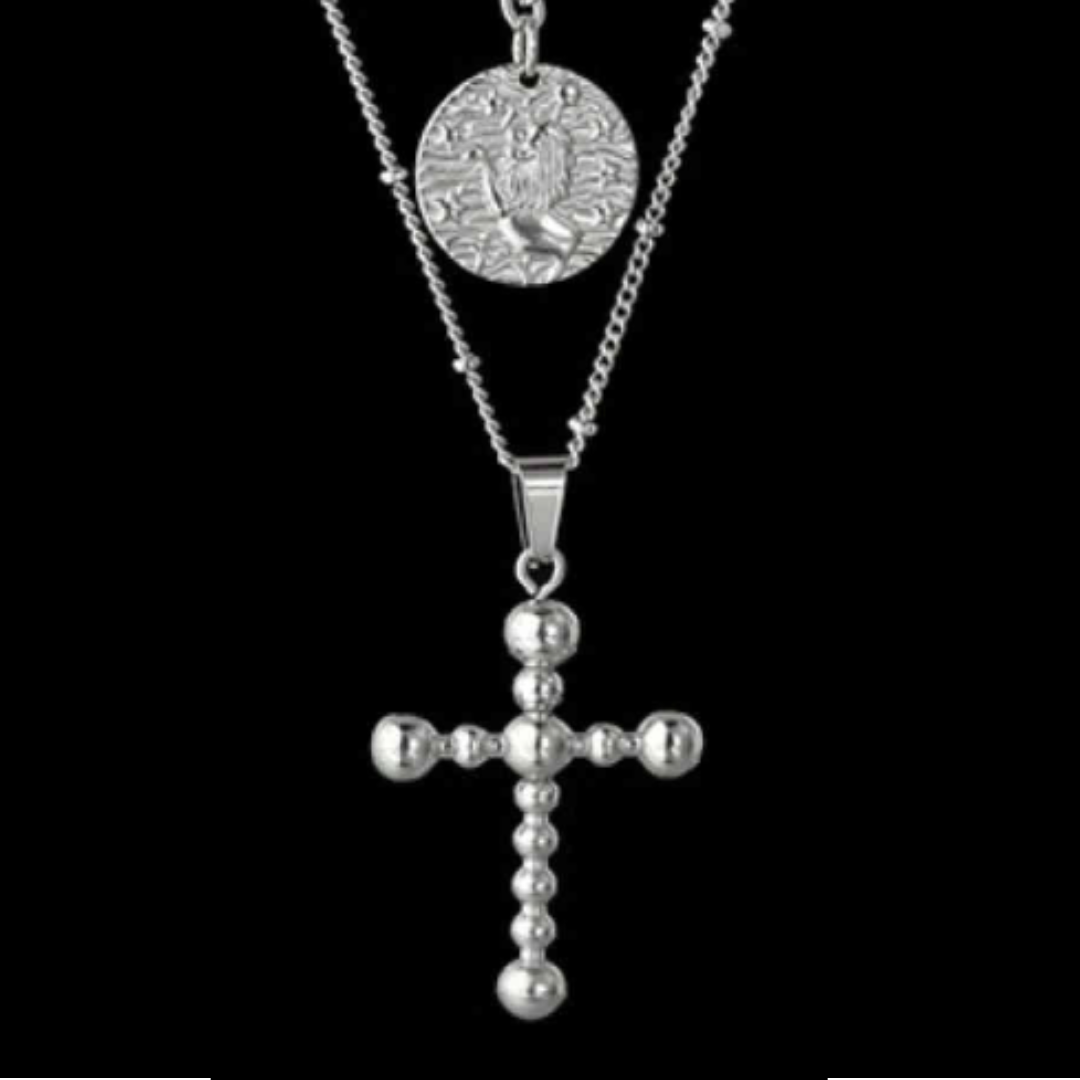 Double Layered Cross and Charm Necklace