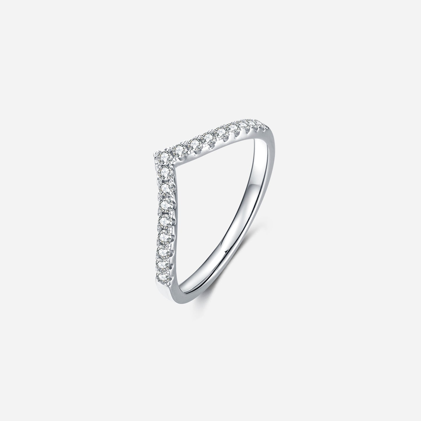 Inlaid Half-Eternity Moissanite V Shaped Chevron Band