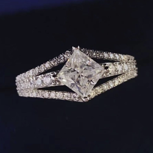 Moissanite Three Row Split Shank Ring
