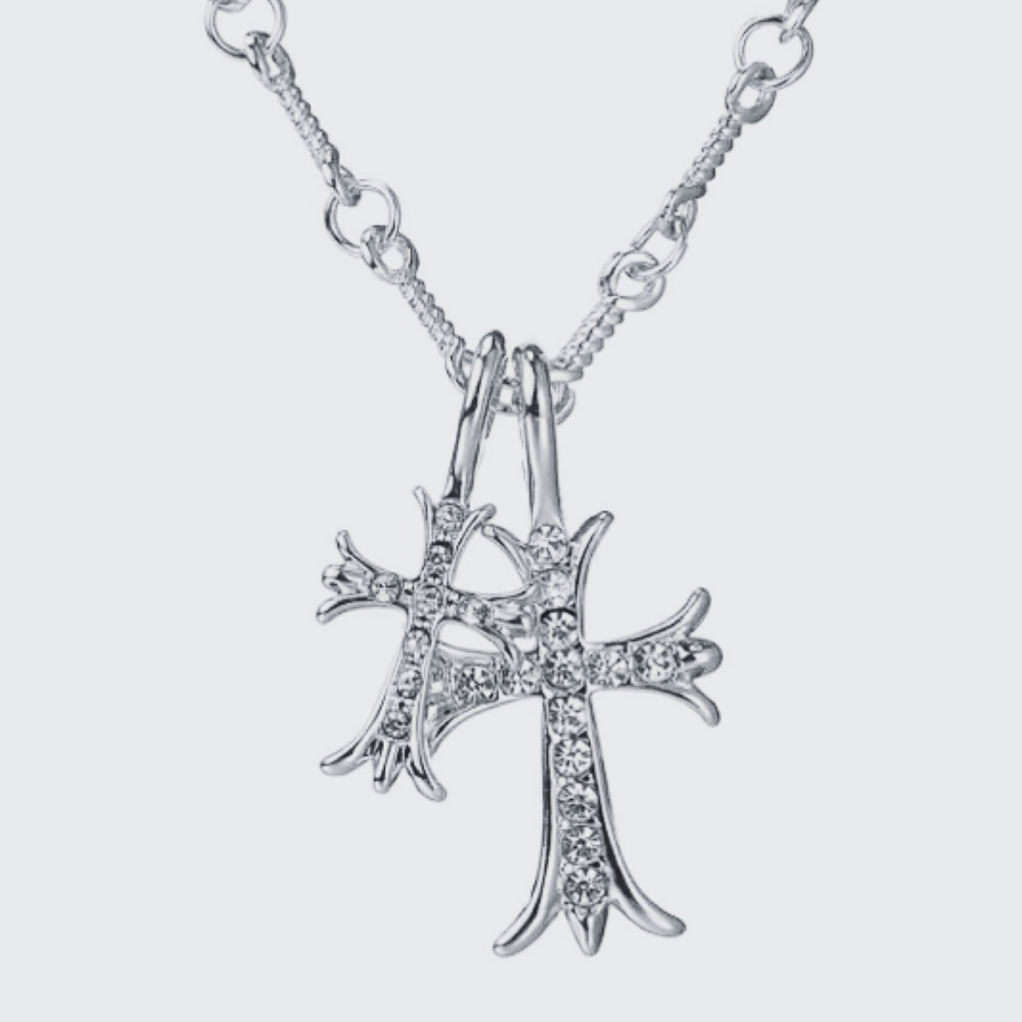 Double Cross Necklace with Unique Twisted Link Chain