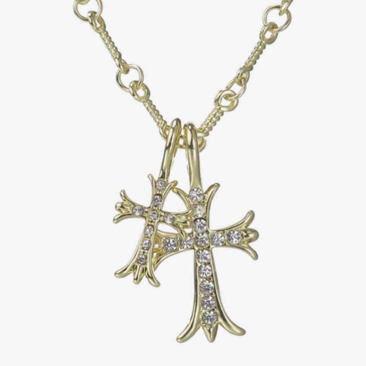 Double Cross Necklace with Unique Twisted Link Chain