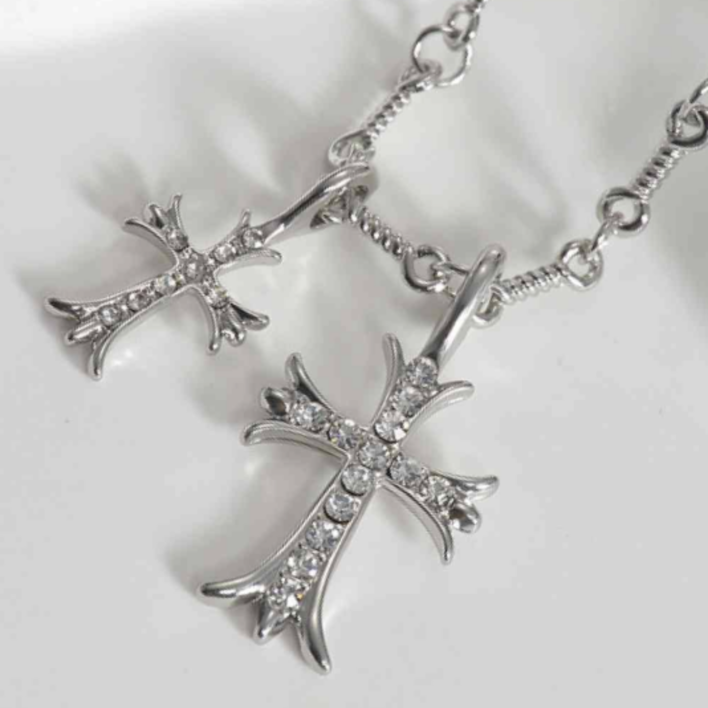Double Cross Necklace with Unique Twisted Link Chain