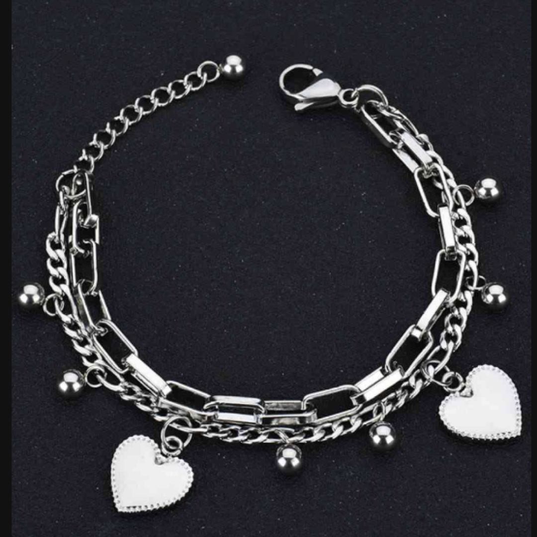 Double Heart Double Chain Heart Bracelet- Gold/Silver