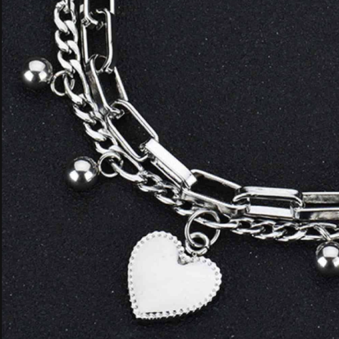 Double Heart Double Chain Heart Bracelet- Gold/Silver