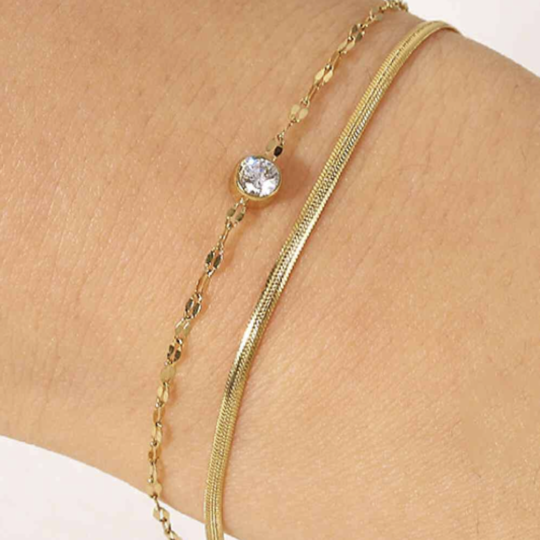 Rhinestone Double-Layered Chain Bracelet