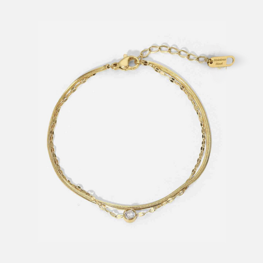 Rhinestone Double-Layered Chain Bracelet