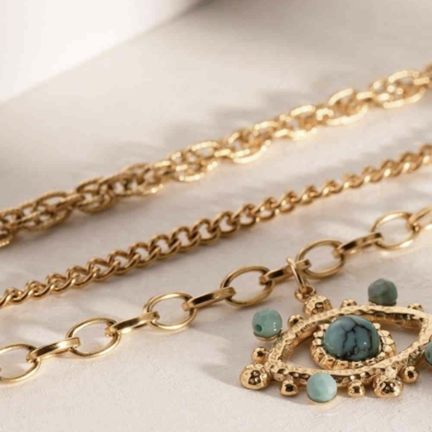 Turquoise Evil Eye Triple Multi-Strand Layered Pendant Necklace