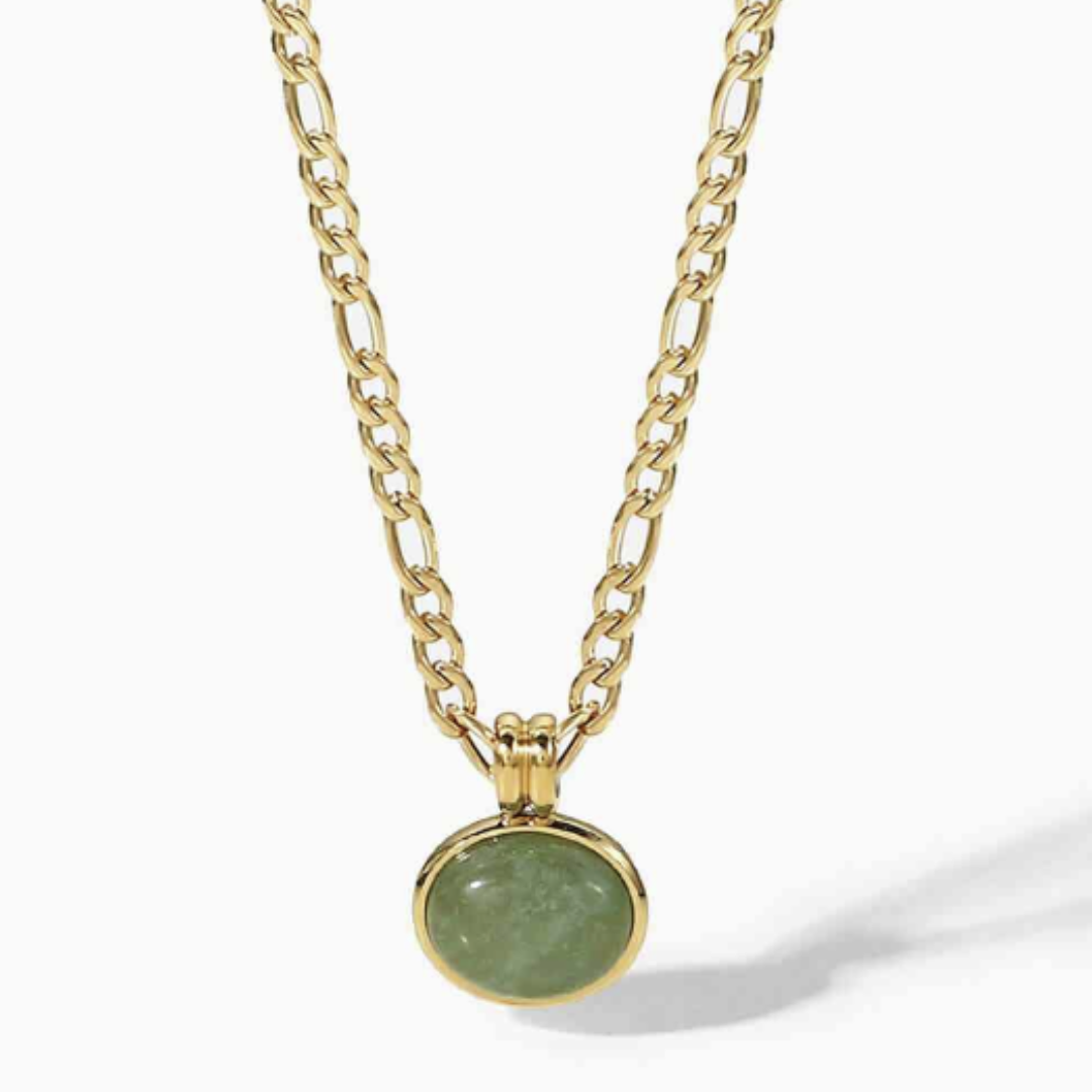 Inlaid Jade Round  Stone Pendant Necklace