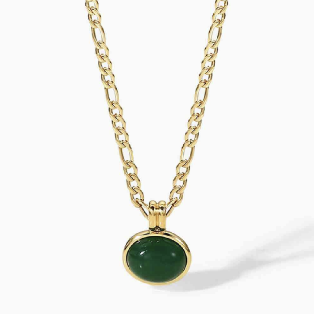 Inlaid Jade Round  Stone Pendant Necklace