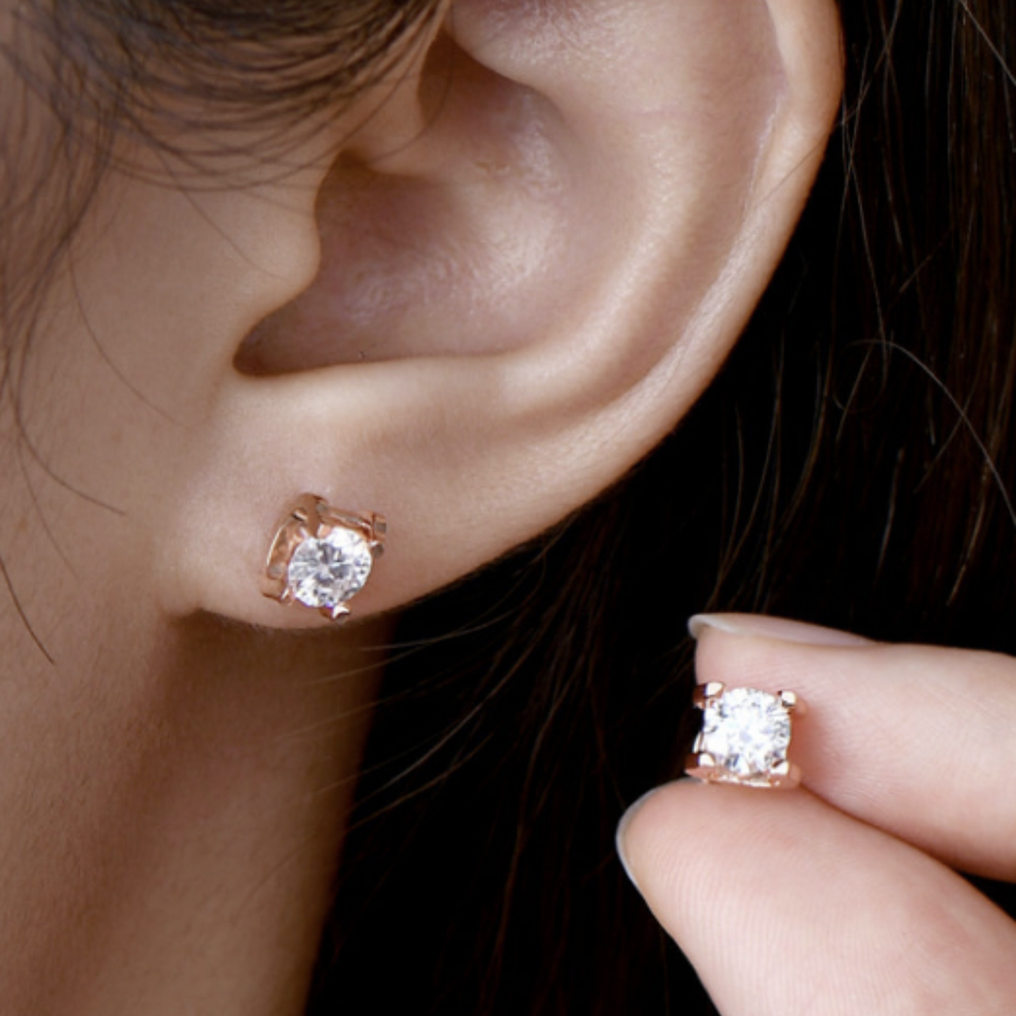 Moissanite Rose Gold or Silver Stud Earrings
