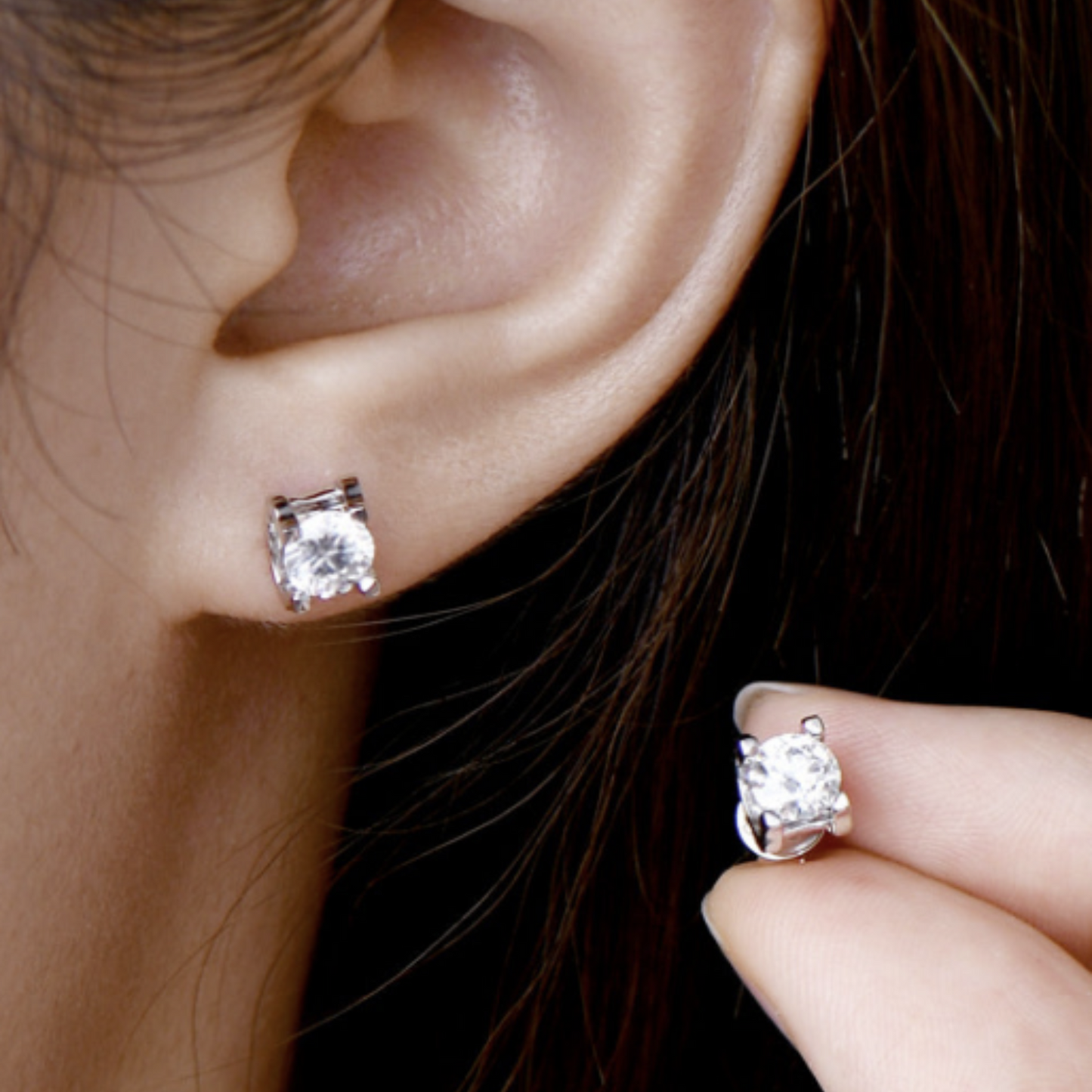 Moissanite Rose Gold or Silver Stud Earrings