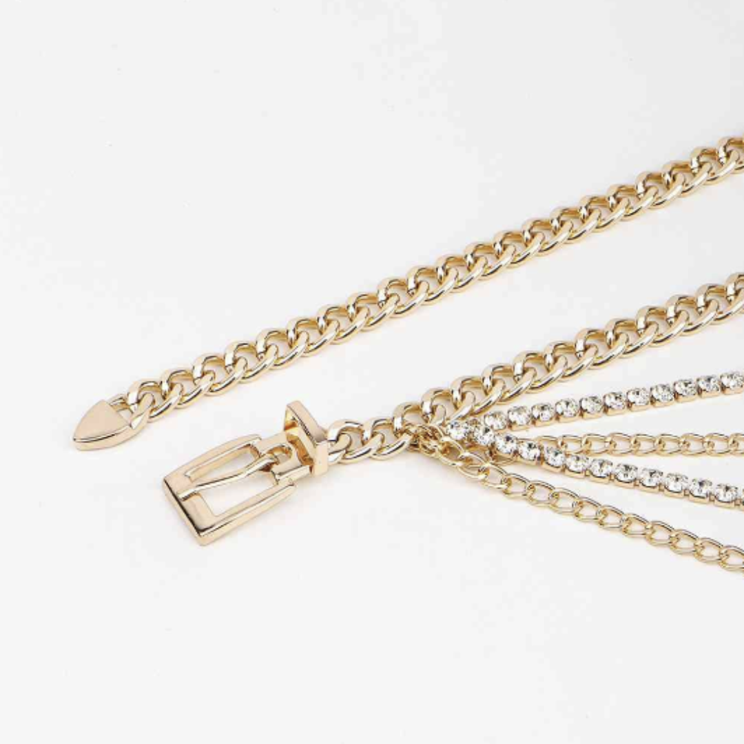 Rhinestone Gold Metal Multi-Chain Belt