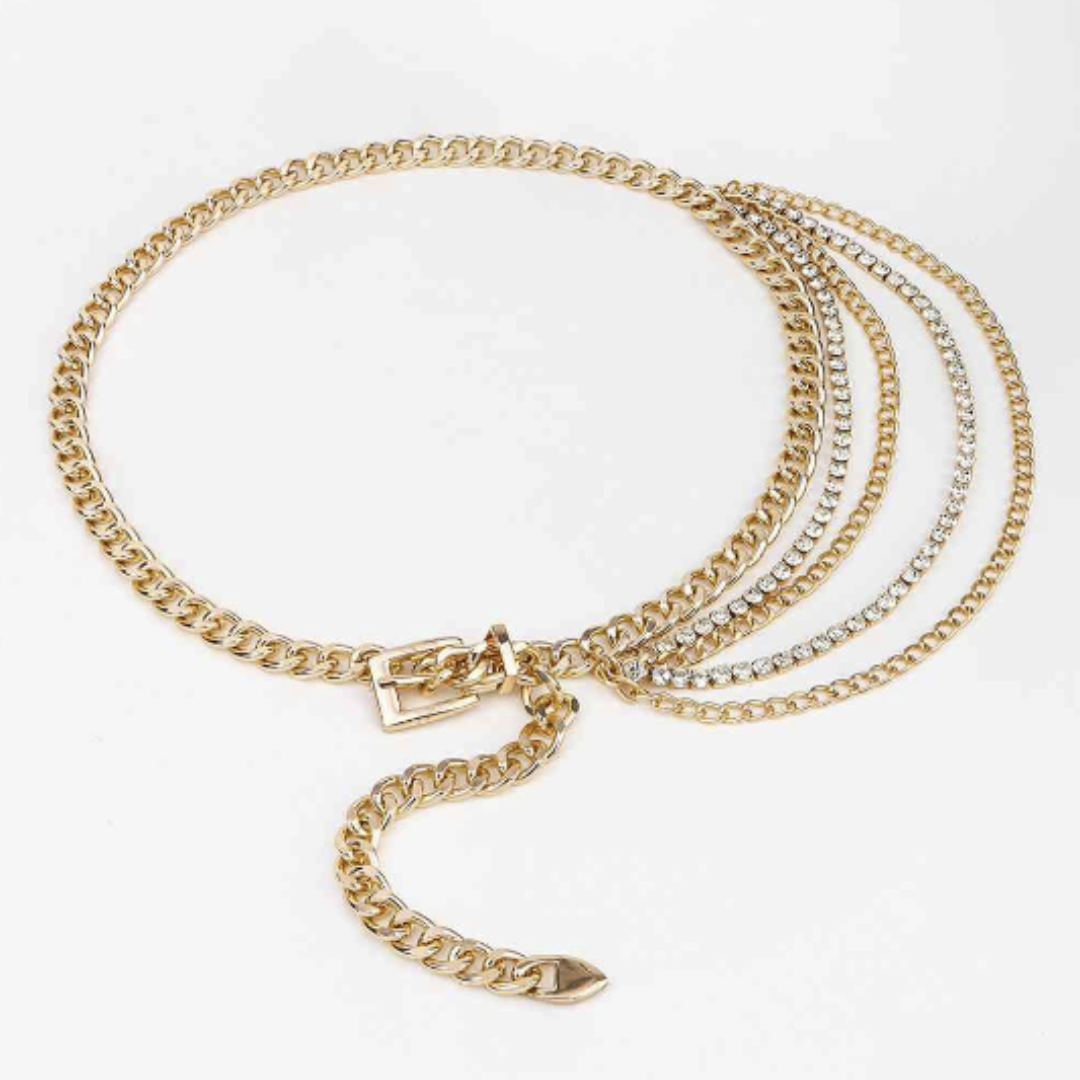 Rhinestone Gold Metal Multi-Chain Belt