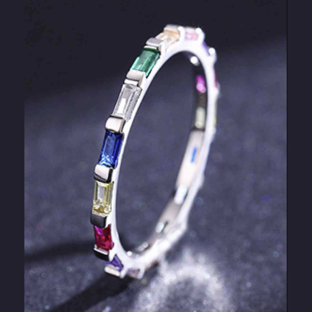 Sterling Silver Multicolor Zircon Ring