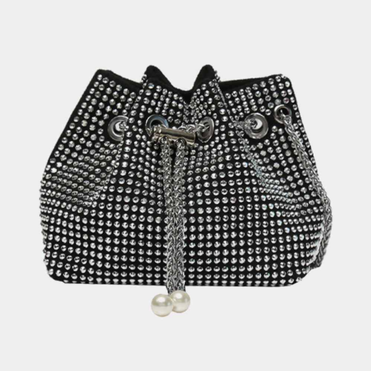All Over Rhinestone Bucket Bag with Crossbody Chain Strap