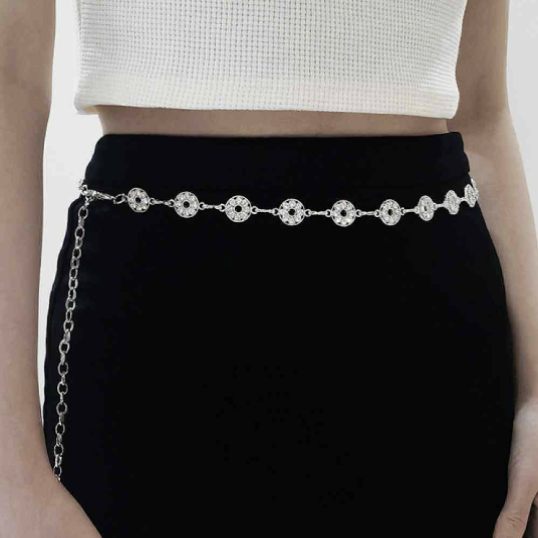 Rhinestone Round Decor Metal Belt - Silver/Gold