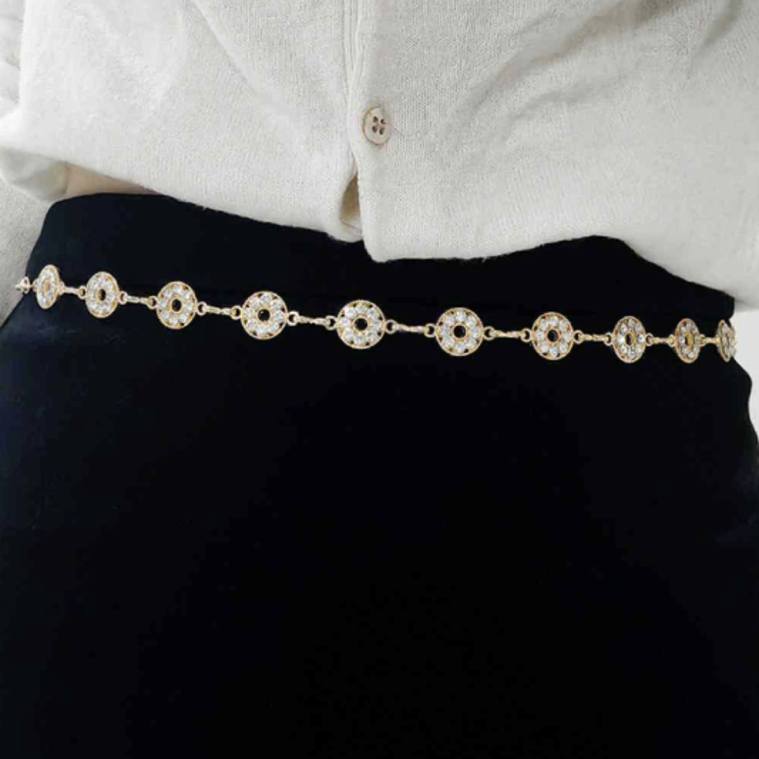 Rhinestone Round Decor Metal Belt - Silver/Gold