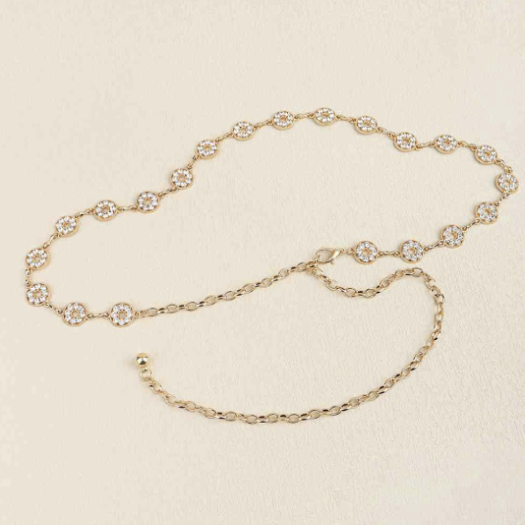 Rhinestone Round Decor Metal Belt - Silver/Gold