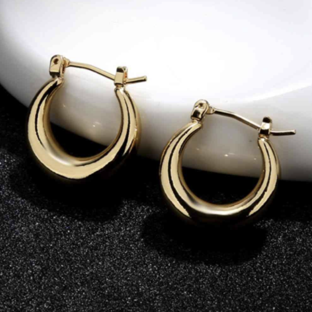 Round  Gold Tapered Hoop Earrings