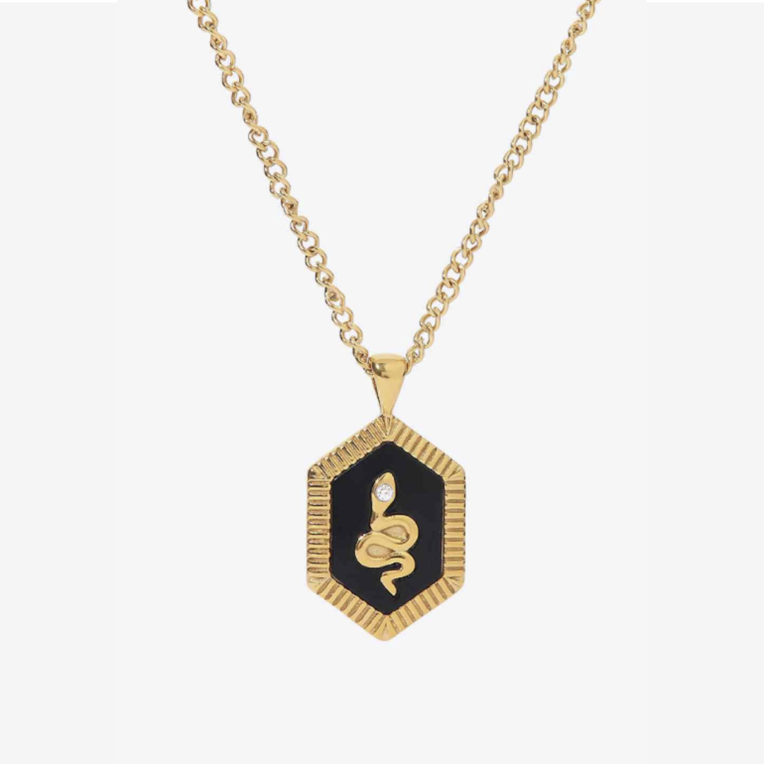 Gold Snake Geometric Pendant Necklace
