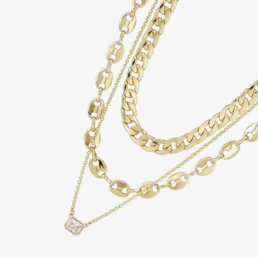 Three Piece Layered Necklace Set with Zircon Pendant