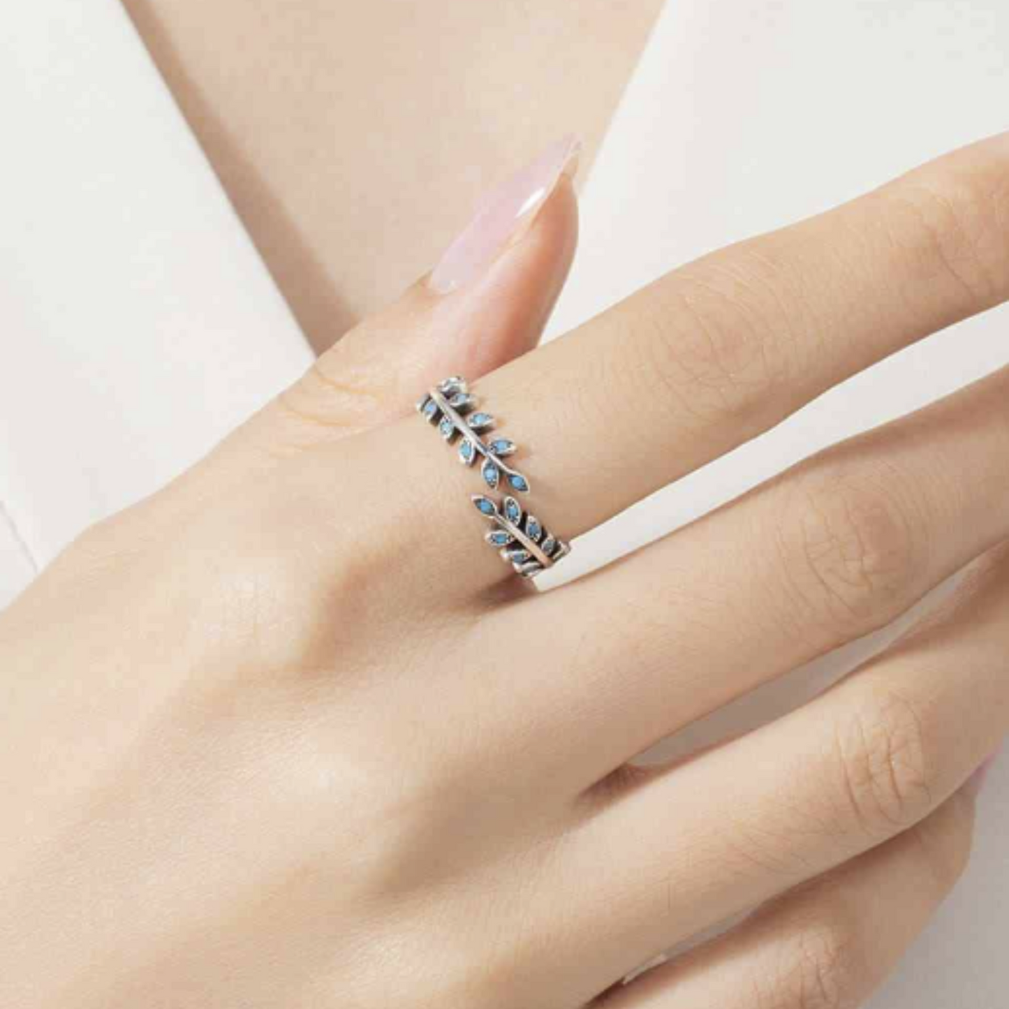 Turquois Leaf Sterling Silver Bypass Ring