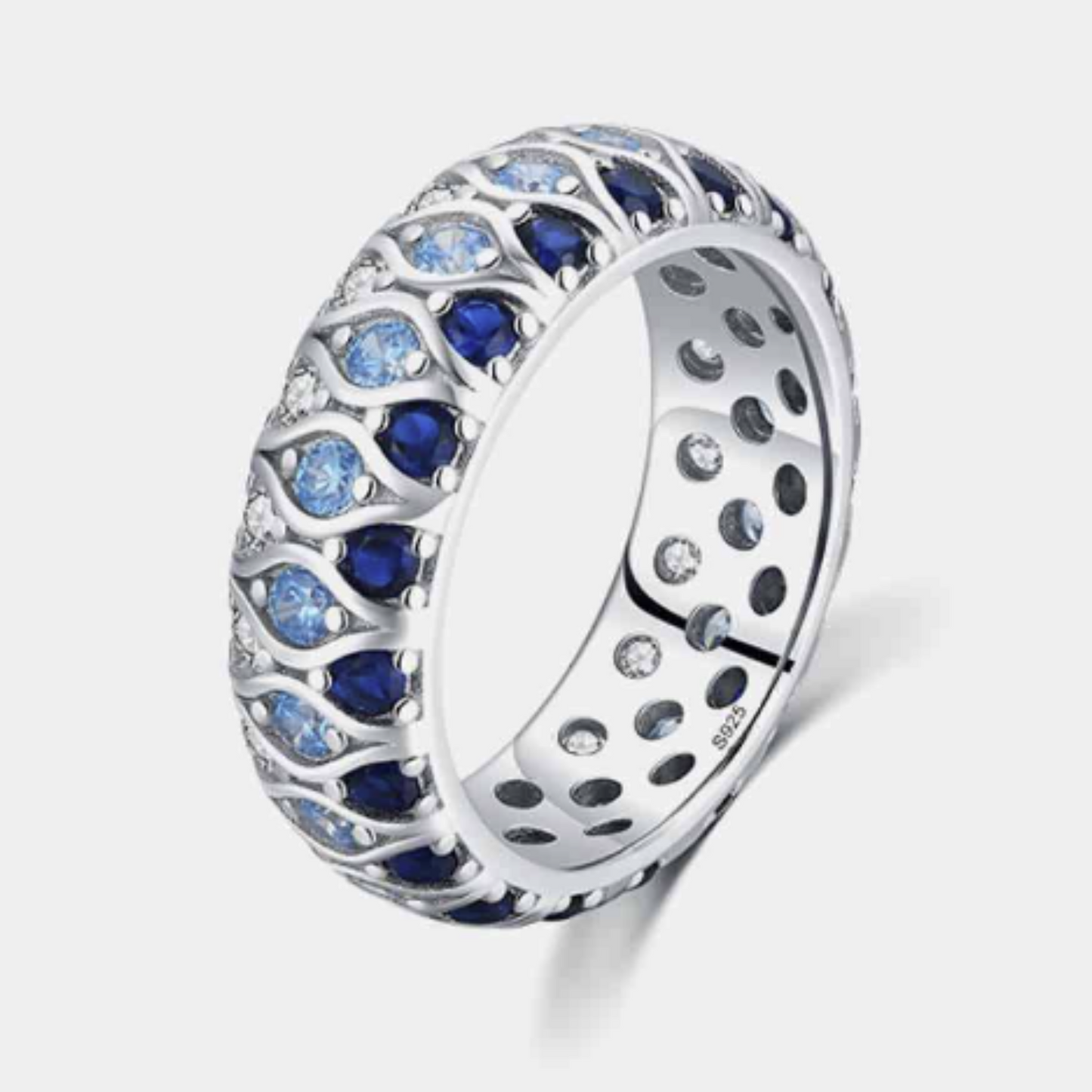 Sterling Silver Triple Row Blue Zircon Band