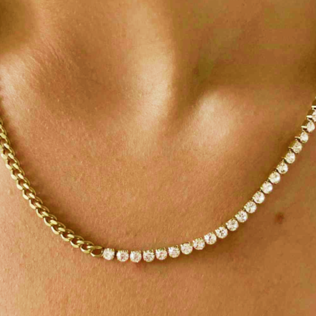 Inlaid Zircon Half Tennis Necklace