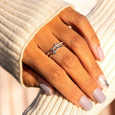 Zircon and Sterling Silver Double Cross Ring