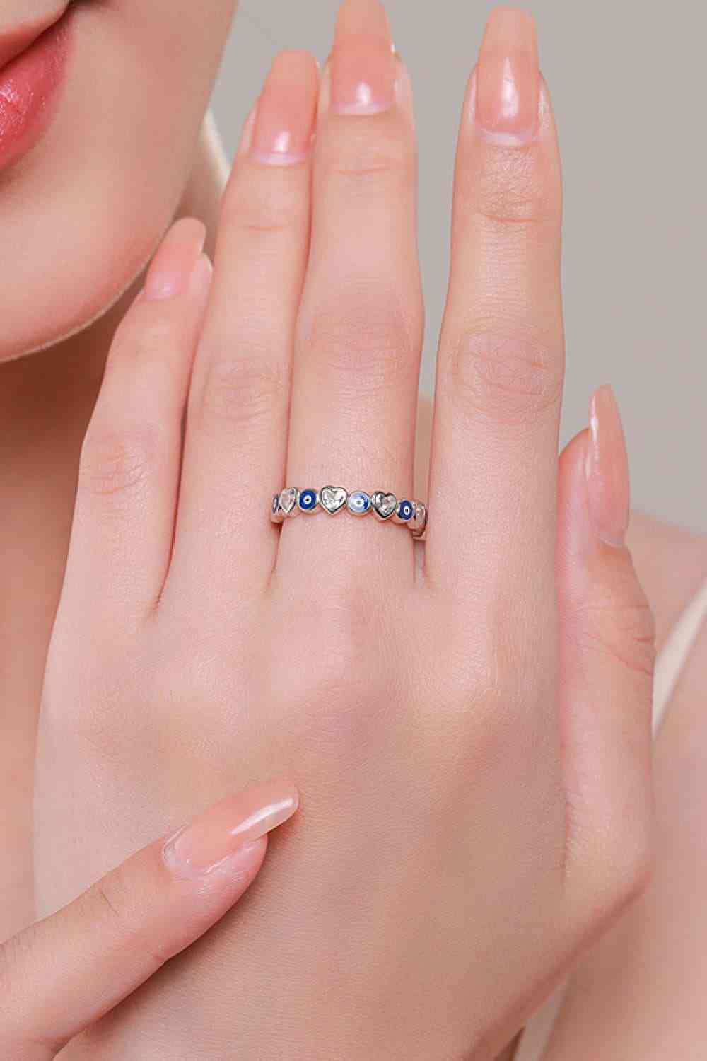 Evil Eye Sterling Silver Zircon Heart Ring