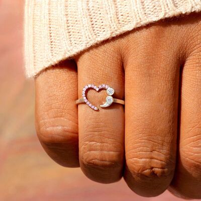 Whispering Love Open Heart Pink Zircon Ring- Silver/Rose Gold