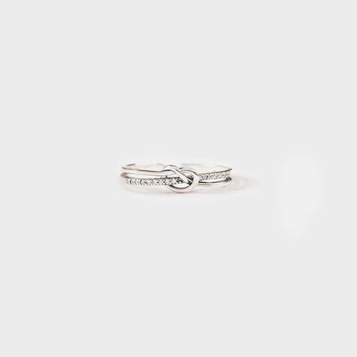 Double-Layer Silver/Gold Zircon Knot Ring
