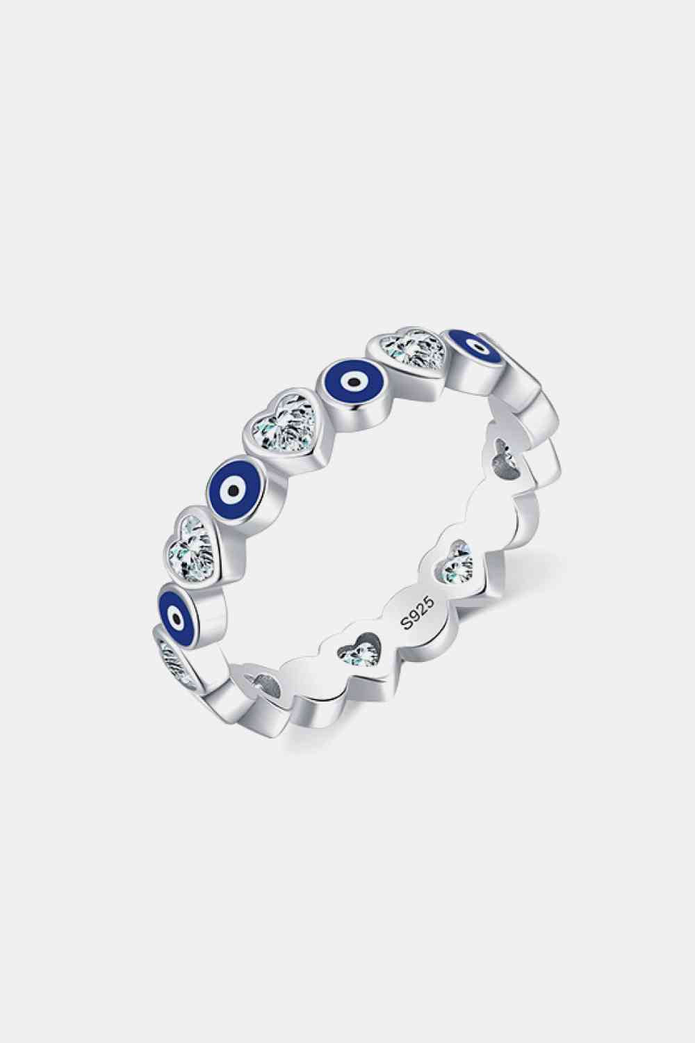 Evil Eye Sterling Silver Zircon Heart Ring