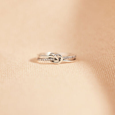 Double-Layer Silver/Gold Zircon Knot Ring