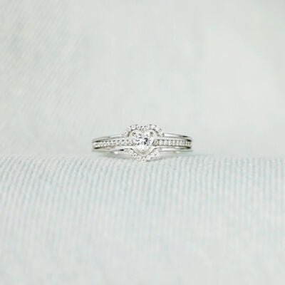 Zircon Heart Silver Nesting Ring