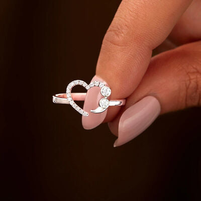 Whispering Love Open Heart Pink Zircon Ring- Silver/Rose Gold