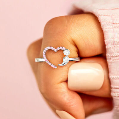 Whispering Love Open Heart Pink Zircon Ring- Silver/Rose Gold