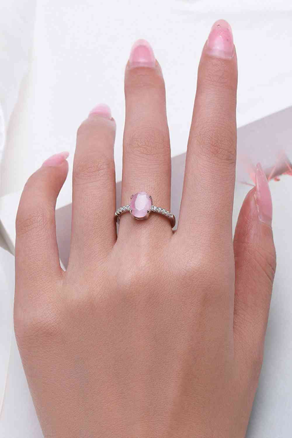 Pink Cat's Eye Stone Sterling Silver Ring
