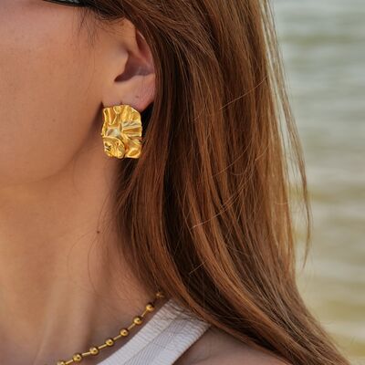 Geometric Pleated Texture Earrings- Gold/Silver