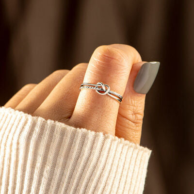 Double-Layer Silver/Gold Zircon Knot Ring