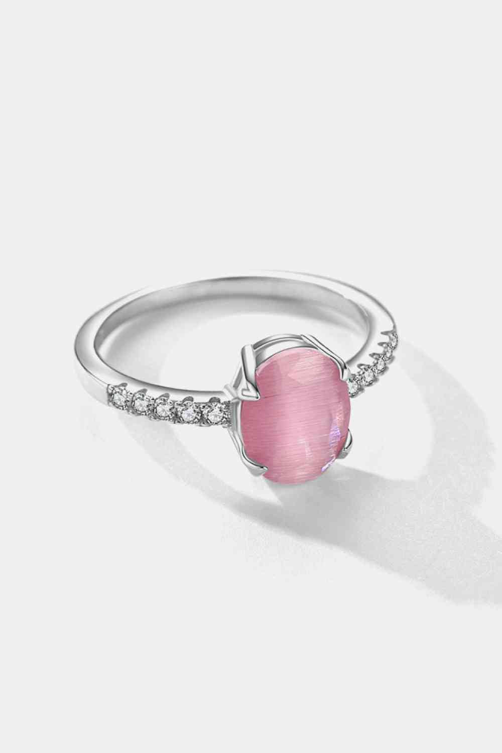Pink Cat's Eye Stone Sterling Silver Ring