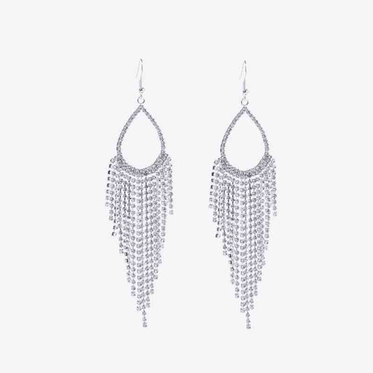 Rhinestone Hoop Dangle Tassel Earrings